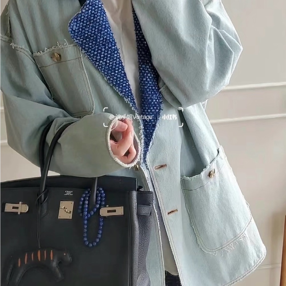 CC Blue Denim Jacket with Red Accents